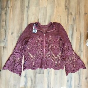 Bold Elements Cut to Curve Rustic Brick Lace Zip Top/cardigan Size Large